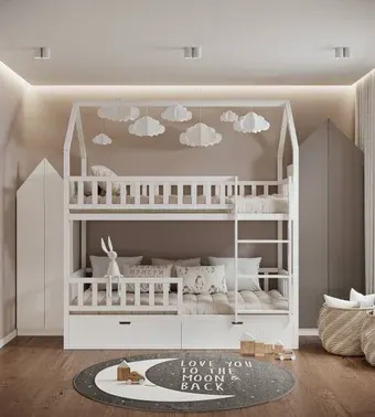 Двухъярусная кровать Kinderwood Вуди-5 190х80 с ящиками (белый)
