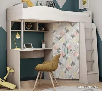 Кровать-чердак Астрид-Мебель Каприз 1 180x80 ЦРК.КПР.01 (анкор белый/UF елочки)