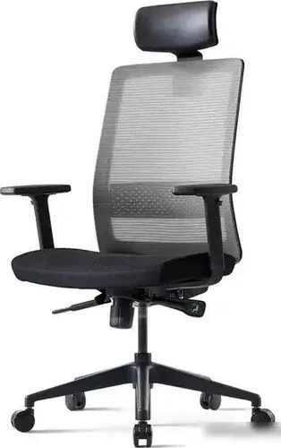 Офисное кресло Bestuhl S30 Black Pl с подголовником и подлокотником (черная сетка/серая ткань)